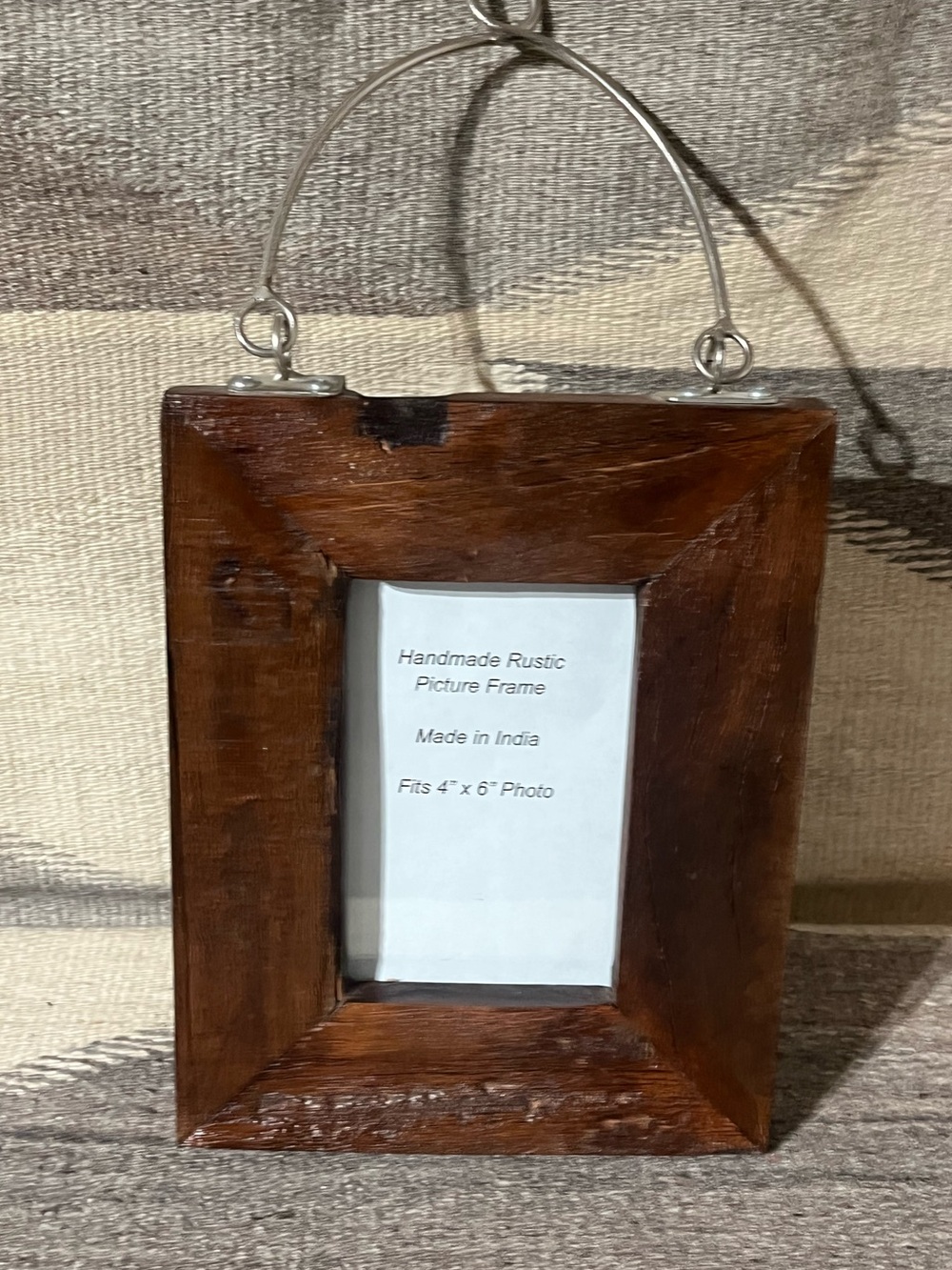 Handcrafted Rustic Natural Wood Picture Frame Made in India 4"x6" Iron Hanger